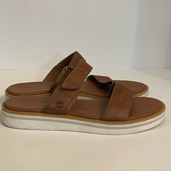 Timberland Adley Shore 2-Band Brown Leather Slide Sandals Sensorflex Women’s 9 - Picture 3 of 8